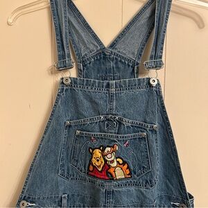 Disney Blue Denim Pooh Overalls women’s size L with Pooh & Tigger.
